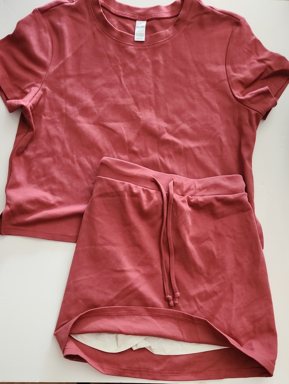 Cropped Tee & Drawstring Skort Set - Dusty Rose- L -EUC- laundered never worn